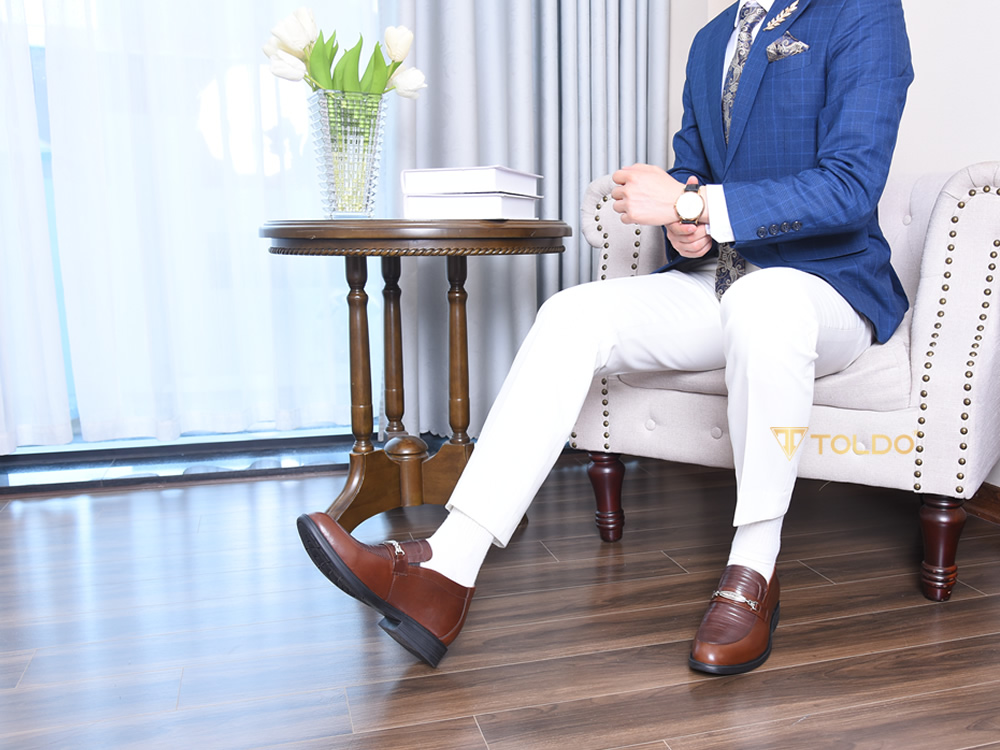 Giày lười cao 8cm da thật đế khâu